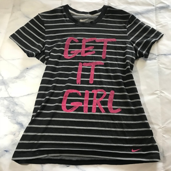 Nike Tops - Nike Black & Grey Striped "Get It Girl" Tee Short